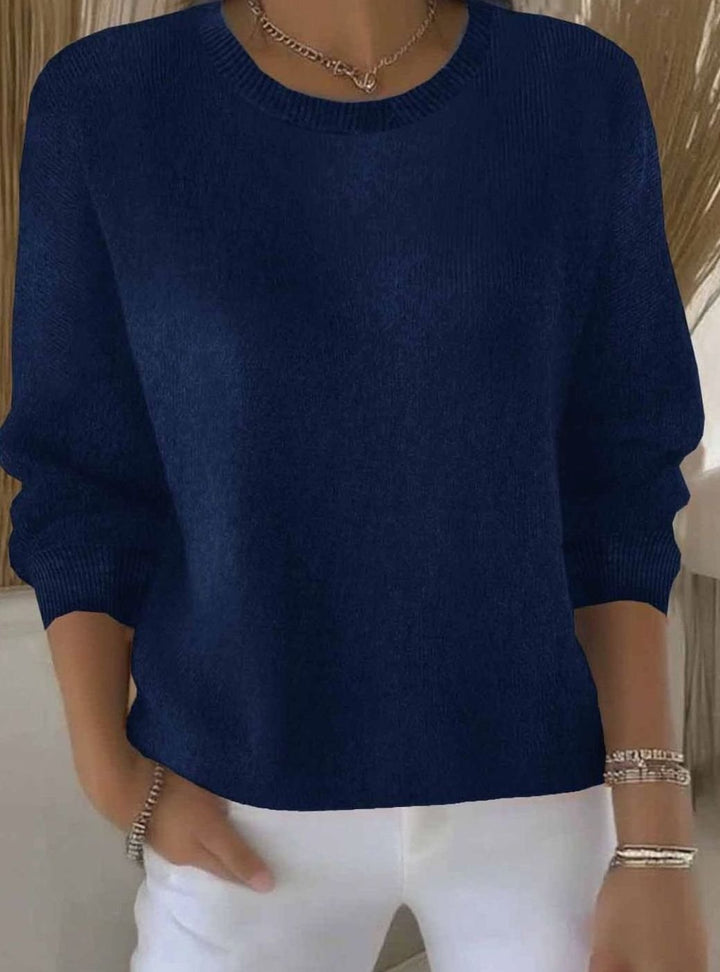 Women's Soft Knit Crew-Neck Long-Sleeve Jumper - Dark Blue