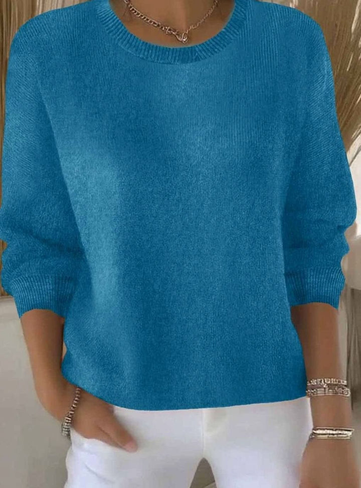 Women's Soft Knit Crew-Neck Long-Sleeve Jumper - Blue