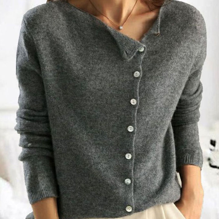 Women's Soft Knitted Jumper Asymmetric Button-Front Cardigan - Grey