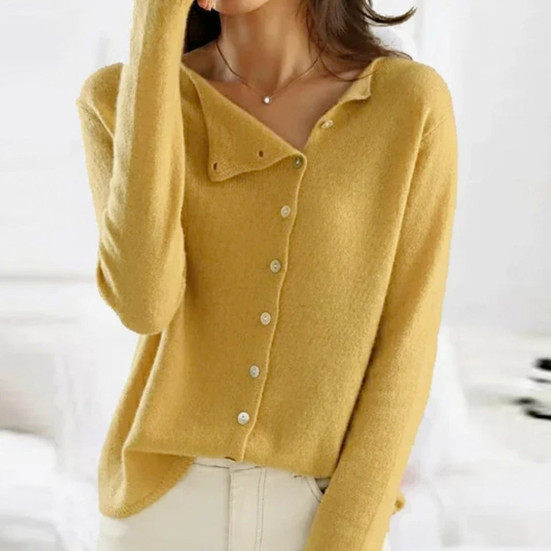 Women's Soft Knitted Jumper Asymmetric Button-Front Cardigan - Yellow