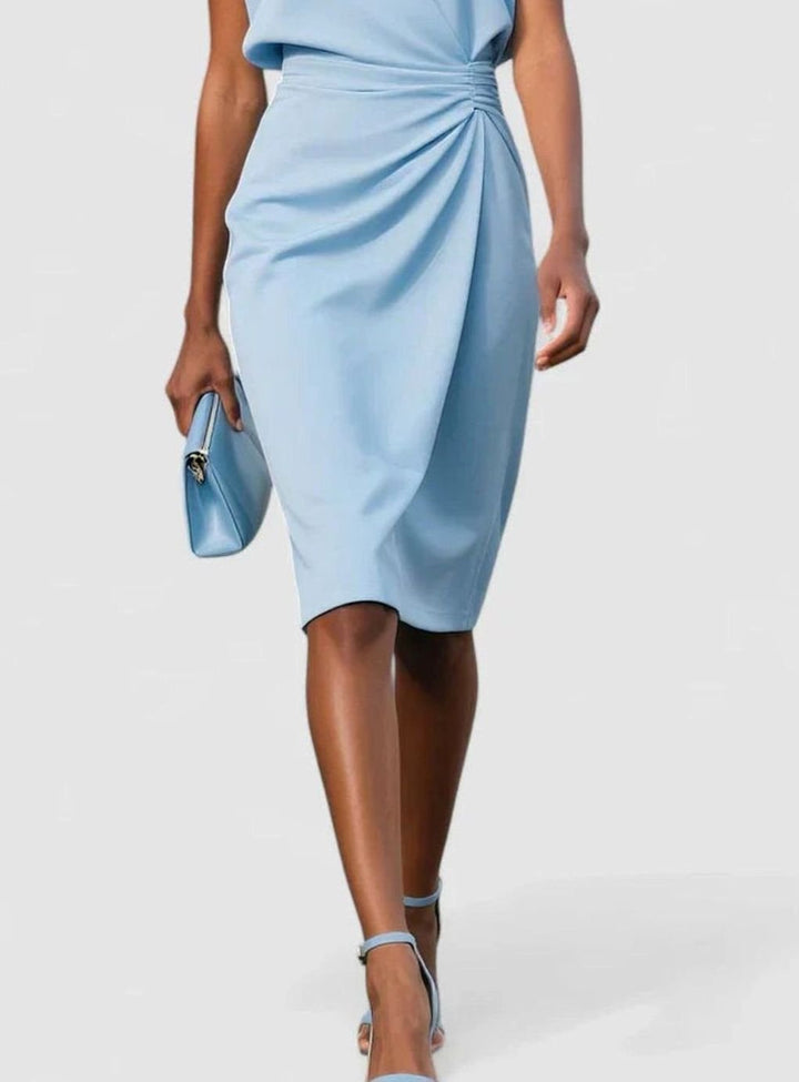 Women's Solid Colour Ruched Wrap-Style Sleeveless Midi Dress