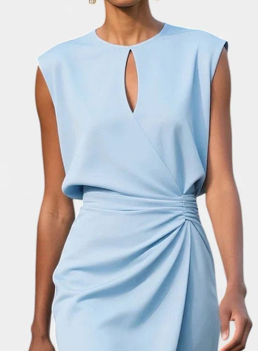 Women's Solid Colour Ruched Wrap-Style Sleeveless Midi Dress