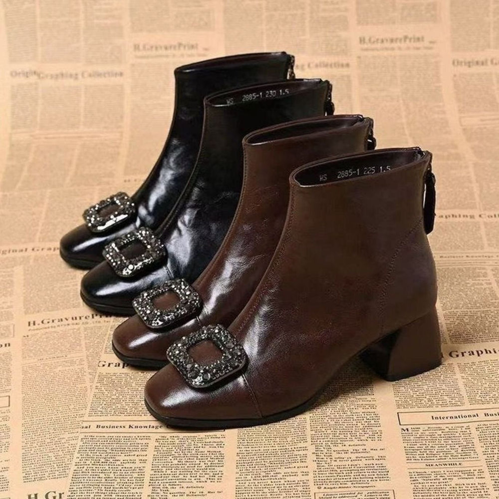 Women's Square-Toe Block-Heel Embellished Ankle Boots