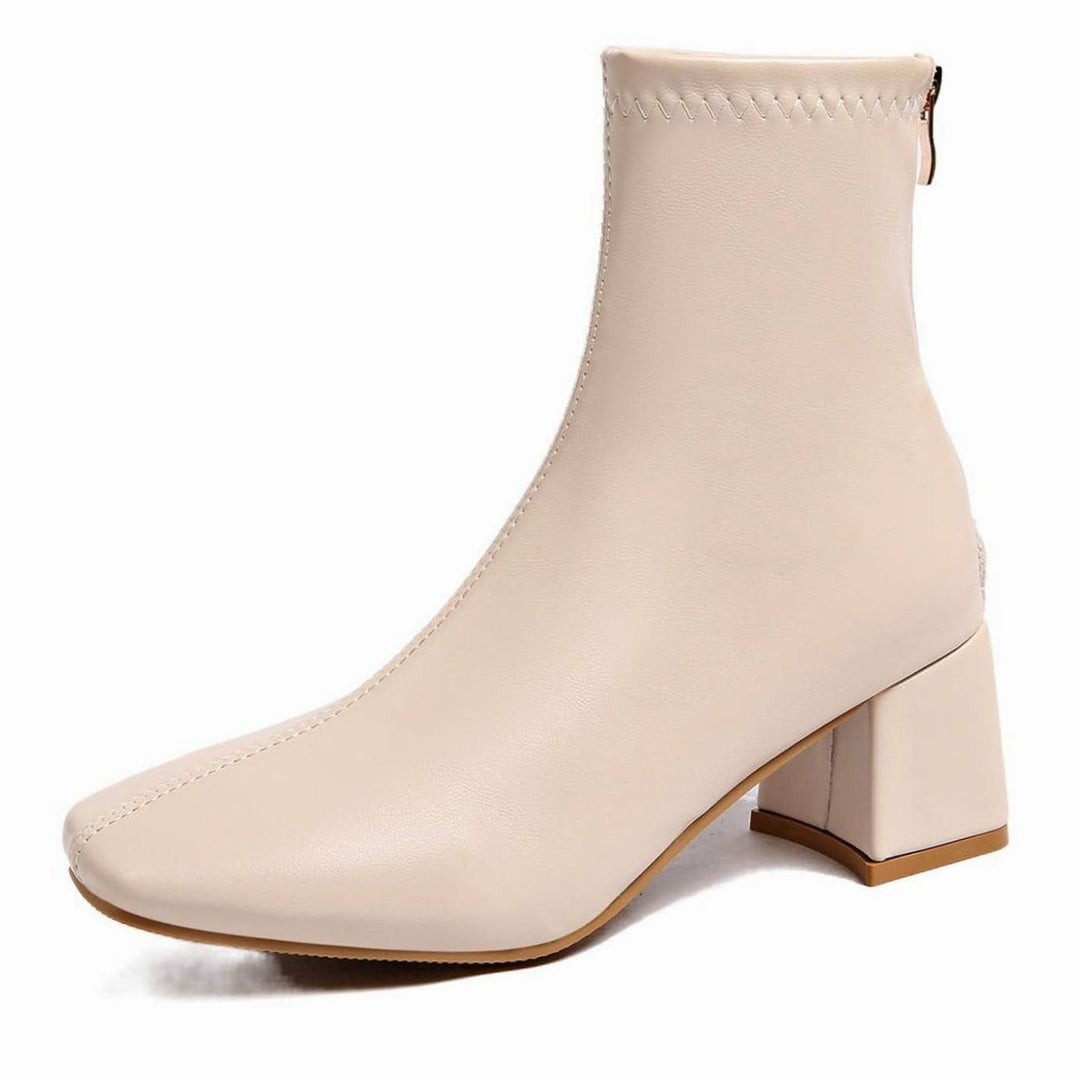 Women's Square-Toe Block-Heel Faux Leather Ankle Boots