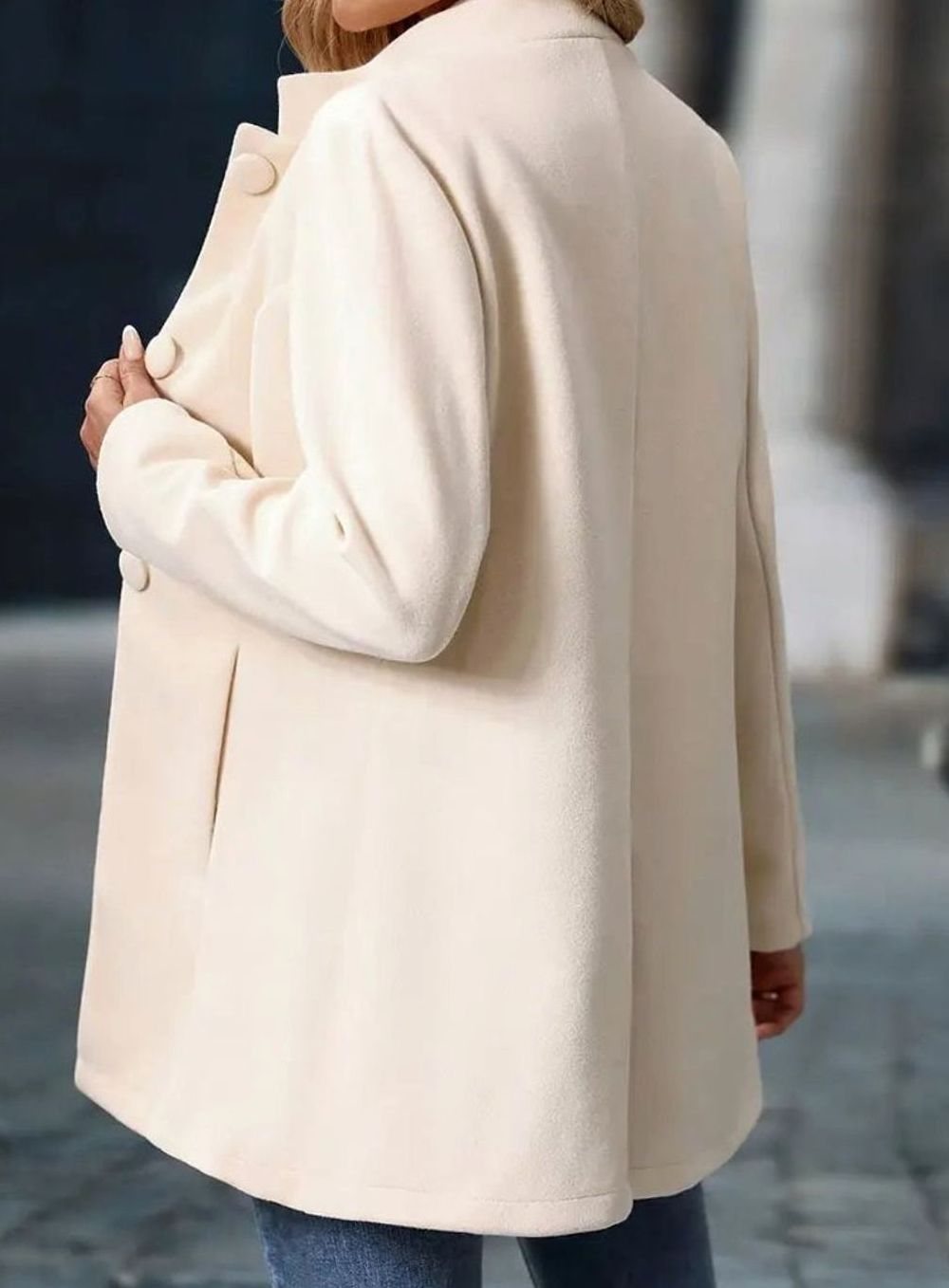 Women's Stand-Collar Longline Blazer Coat Button-Front
