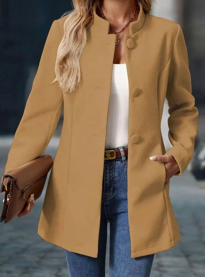 Women's Stand-Collar Longline Blazer Coat Button-Front
