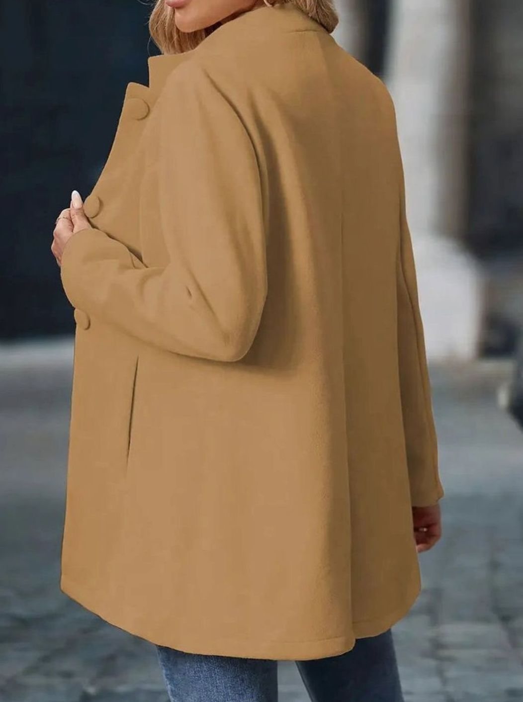 Women's Stand-Collar Longline Blazer Coat Button-Front