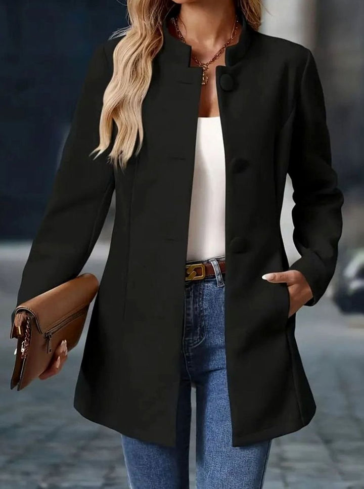 Women's Stand-Collar Longline Blazer Coat Button-Front