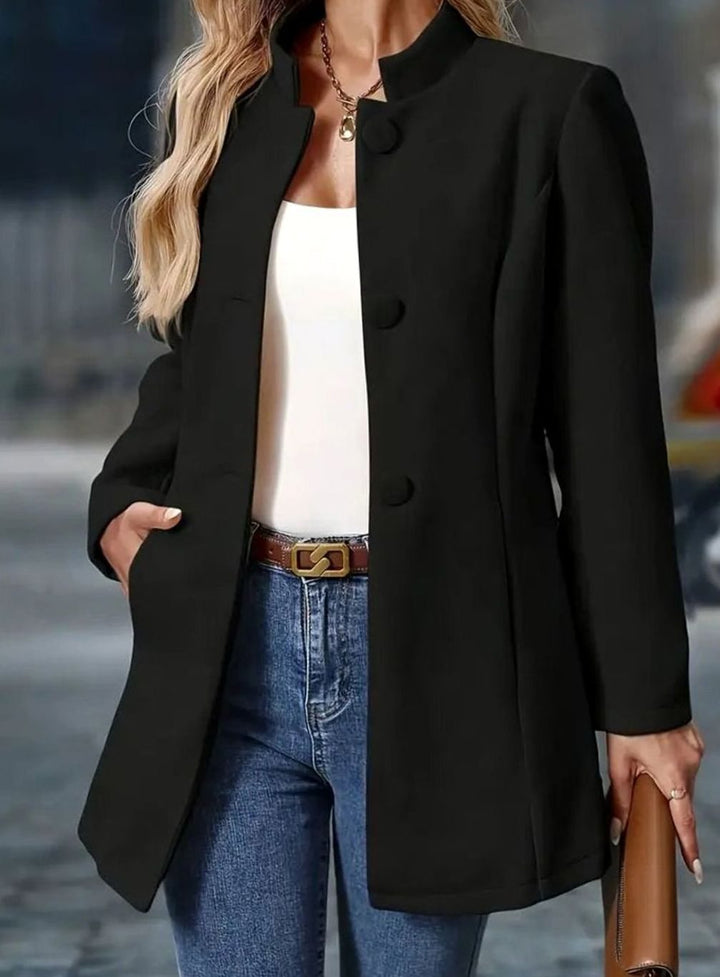 Women's Stand-Collar Longline Blazer Coat Button-Front