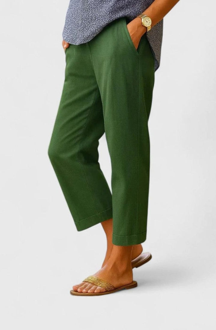 Women's Straight-Leg Tailored Cropped Trousers Side Pockets - Olive Green