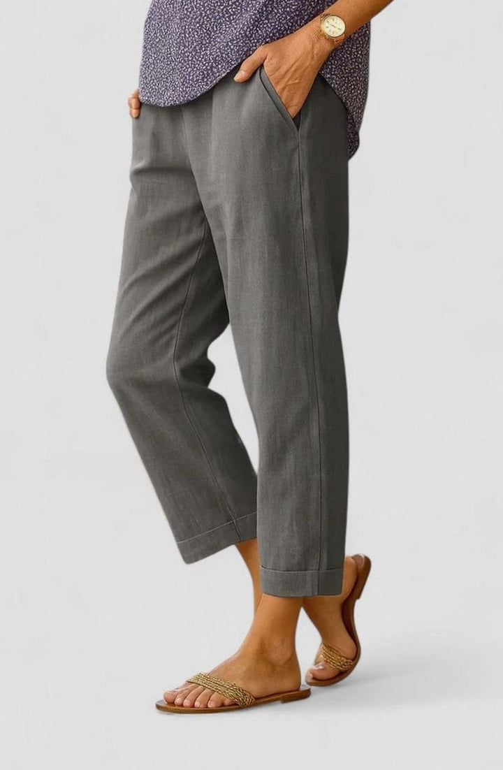 Women's Straight-Leg Tailored Cropped Trousers Side Pockets - Graphite Grey