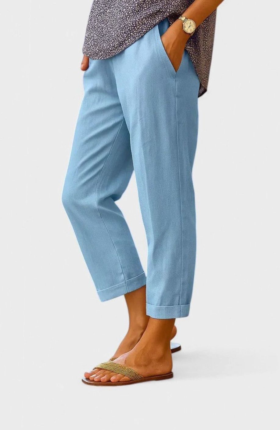 Women's Straight-Leg Tailored Cropped Trousers Side Pockets - Mist Blue