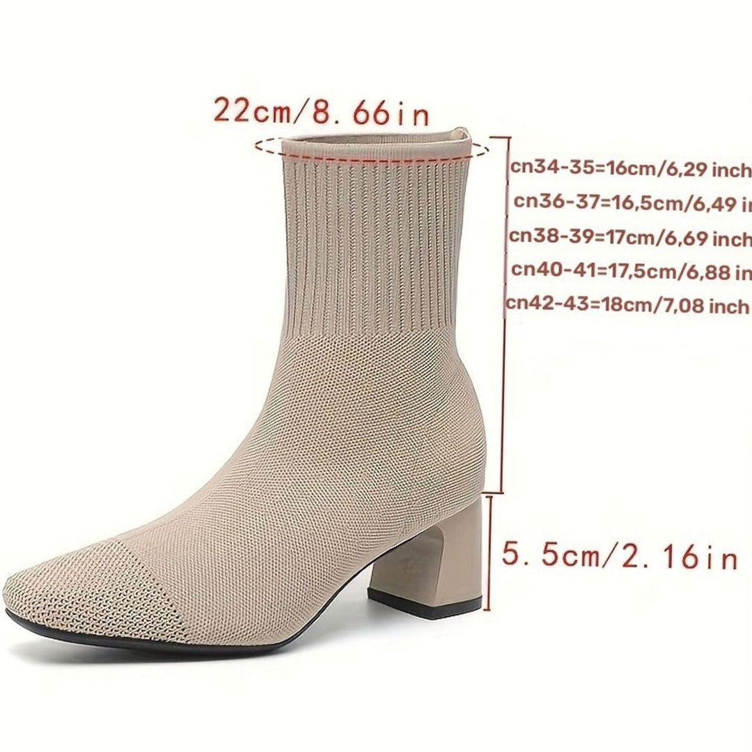 Women's Stretch Knit Block Heel Ankle Boots Square Toe