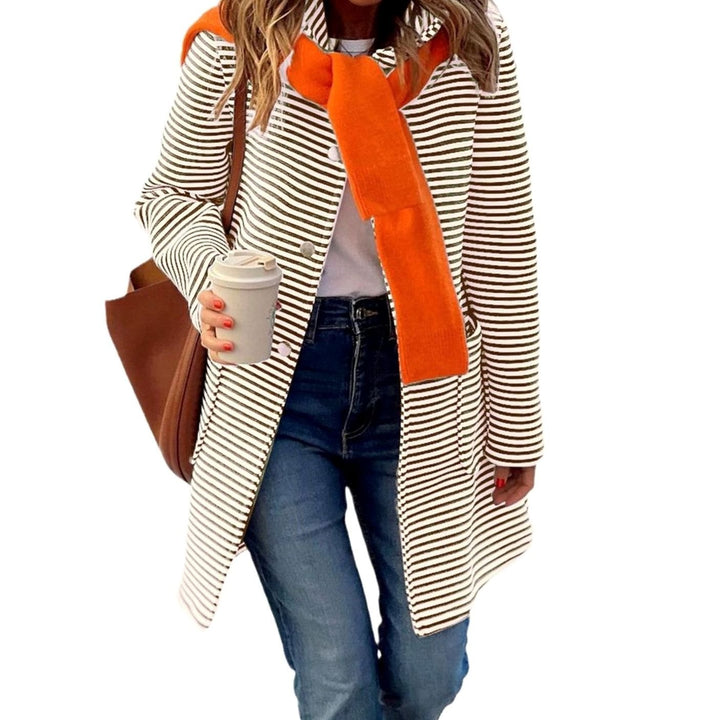 Women's Striped Long-Line Button-Up Trench Coat