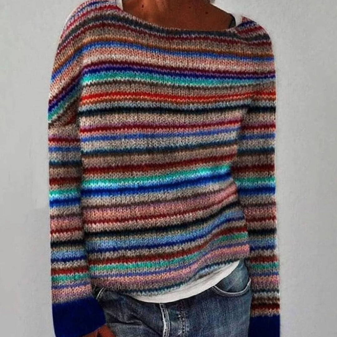 Women's Striped Retro Knitted Jumper Long Sleeve Crew Neck