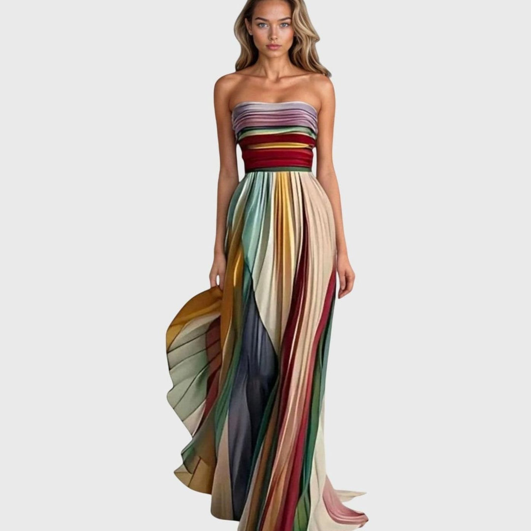 Women's Striped Strapless Loose Fitting Maxi Dress - Premium
