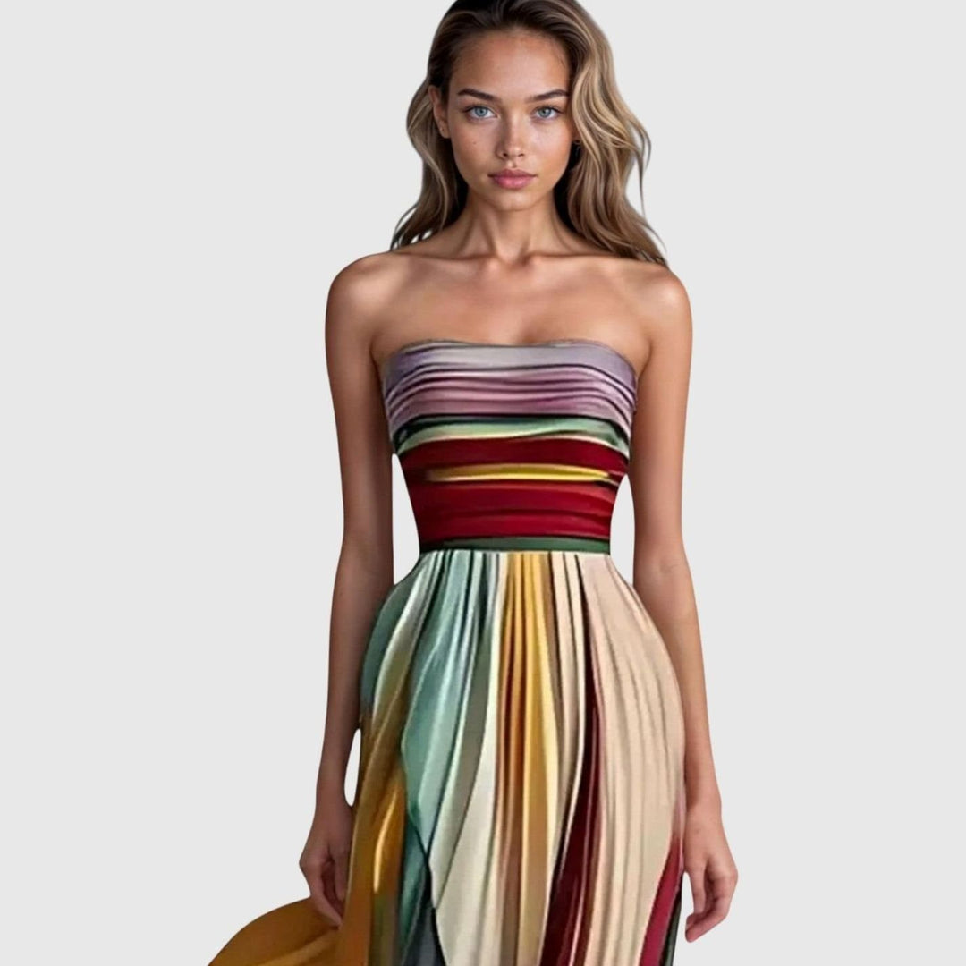 Women's Striped Strapless Loose Fitting Maxi Dress