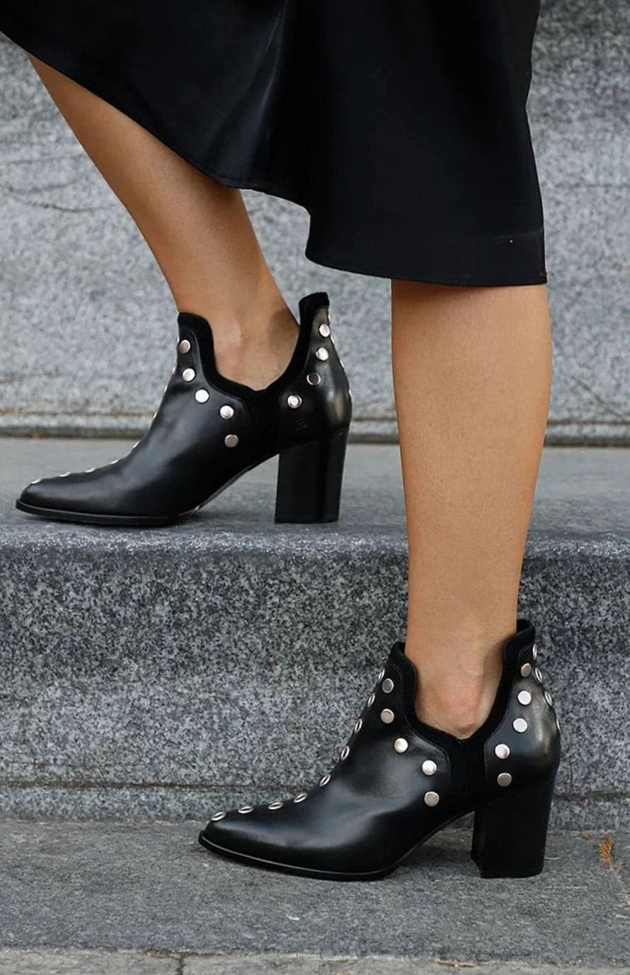 Women's Studded Block-Heel Pointed-Toe Ankle Boots