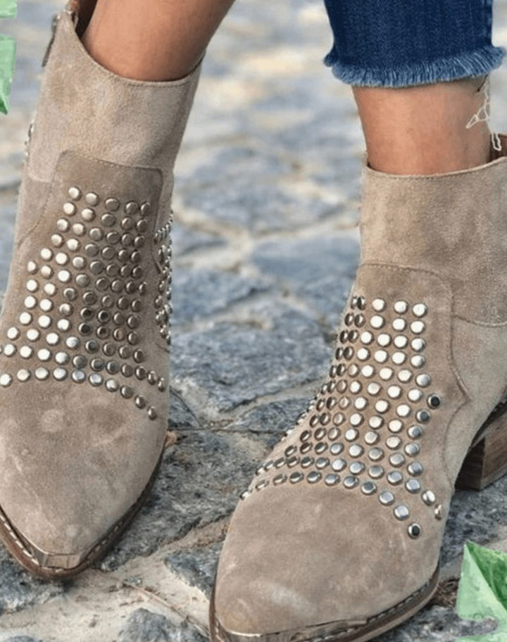 Women's Studded Suede Block-Heel Ankle Boots