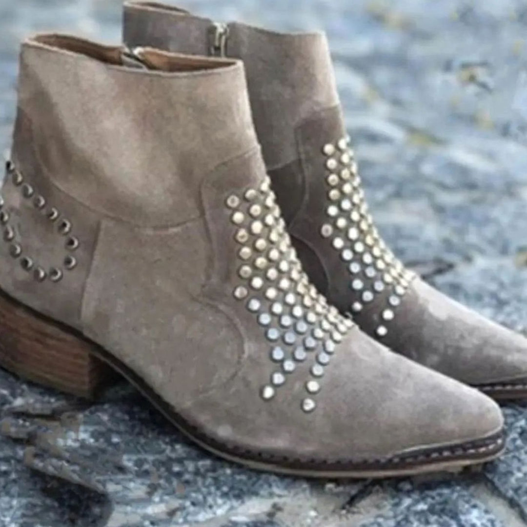Women's Studded Suede Block-Heel Ankle Boots