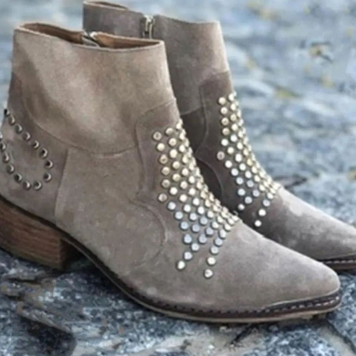 Women's Studded Suede Block-Heel Ankle Boots