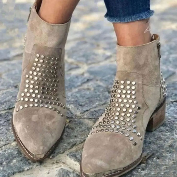 Women's Studded Suede Block-Heel Ankle Boots