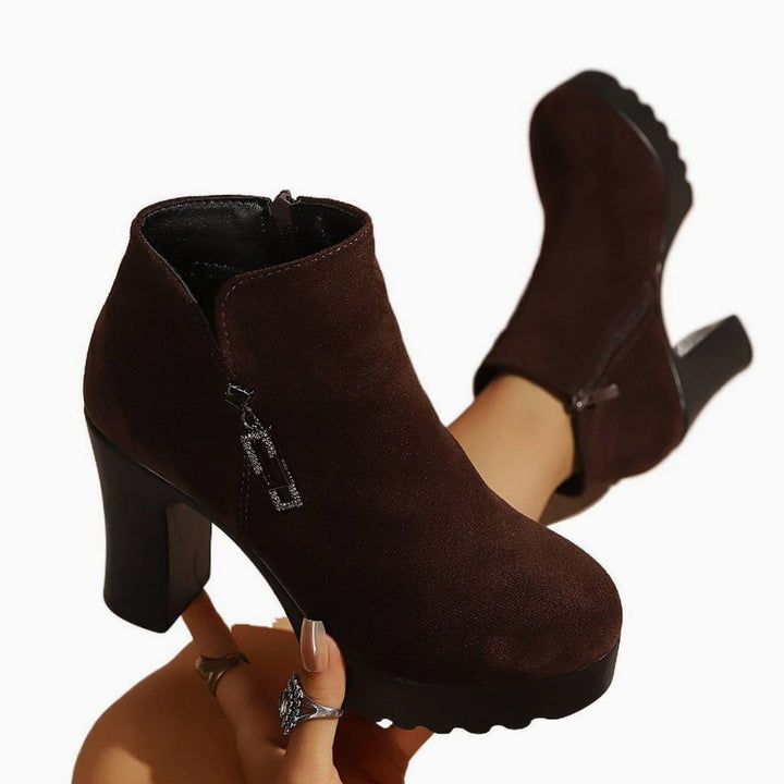 Women's Suede Block-Heel Platform Ankle Boots Zip Fastening
