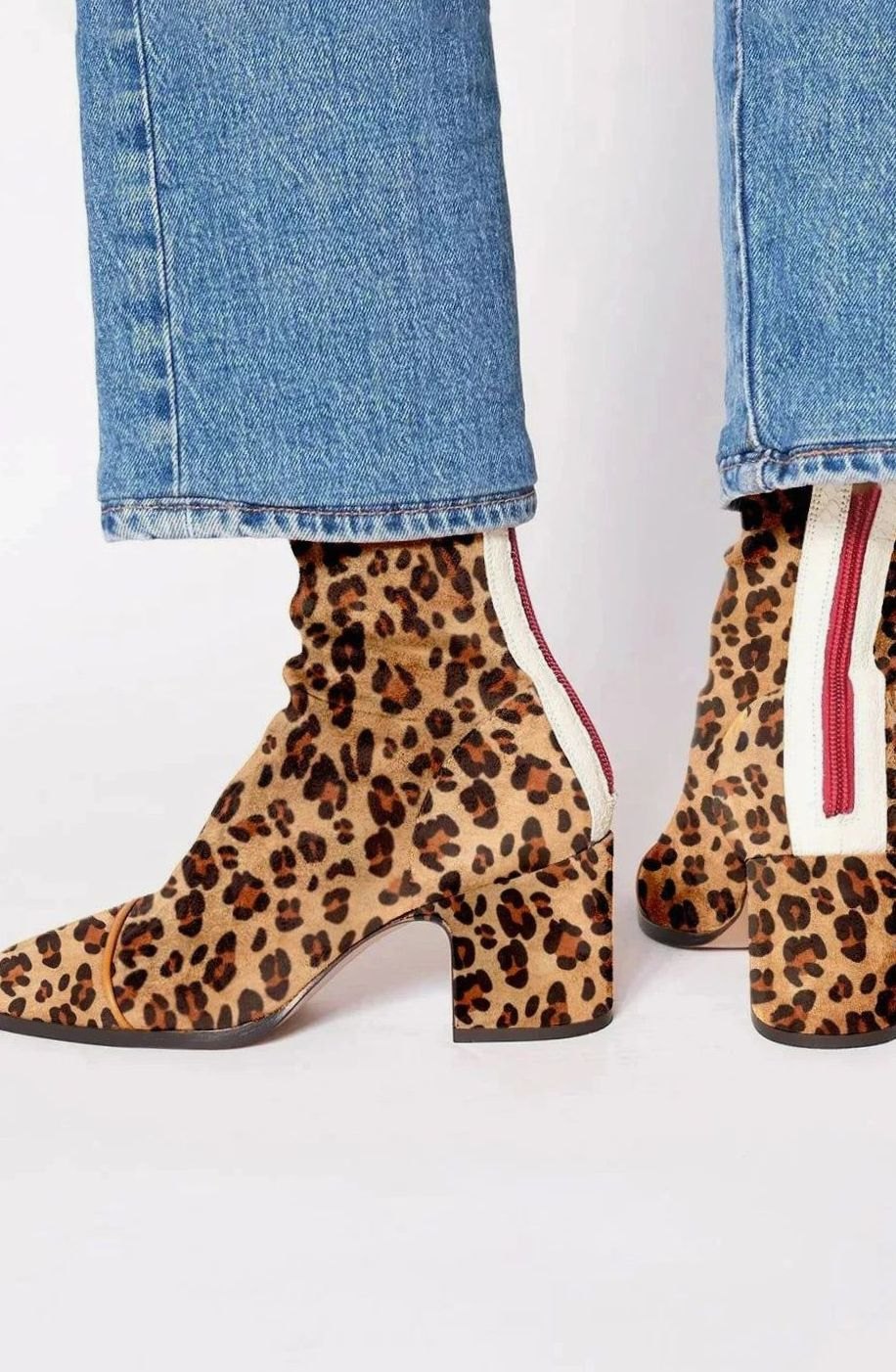 Women's Suede Block-Heel Side-Stripe Ankle Boots - Leopard Print