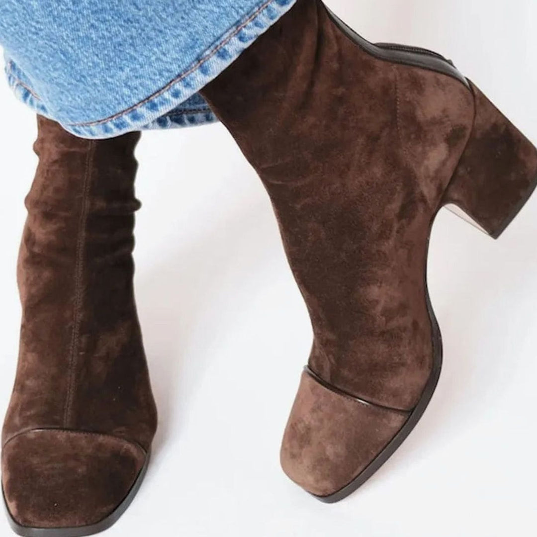 Women's Suede Block-Heel Side-Stripe Ankle Boots