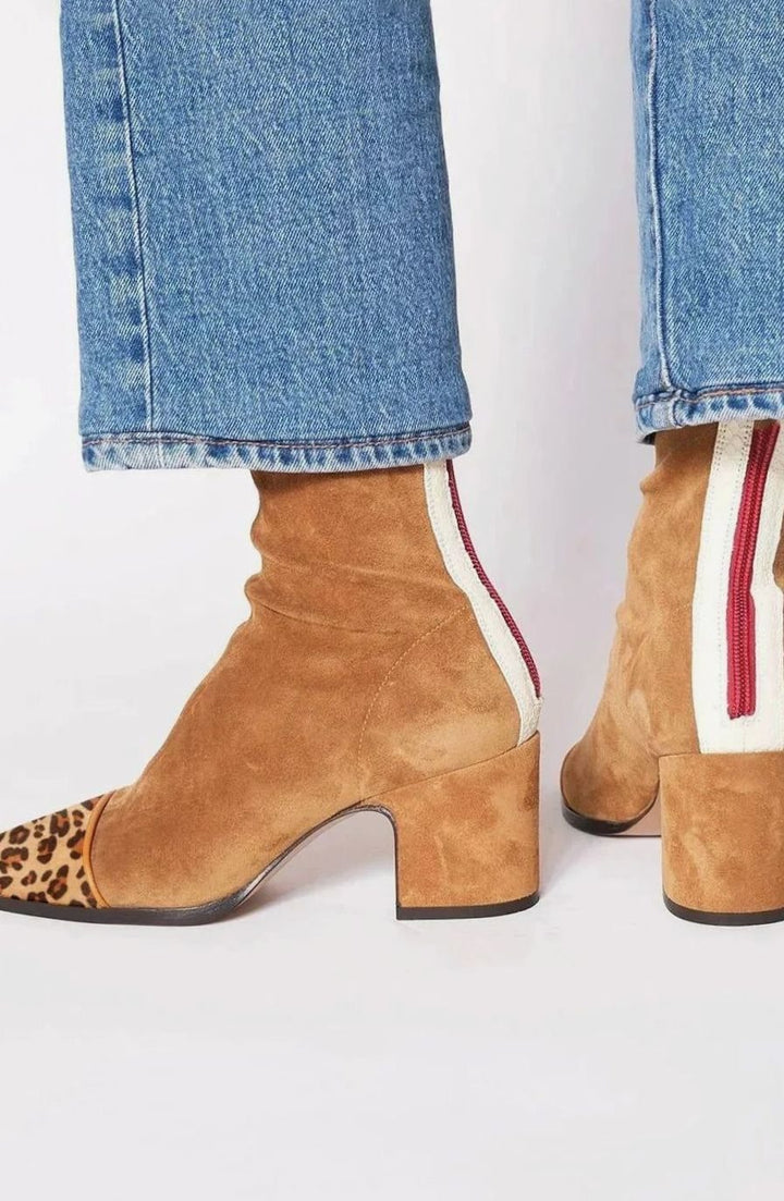 Women's Suede Block-Heel Side-Stripe Ankle Boots