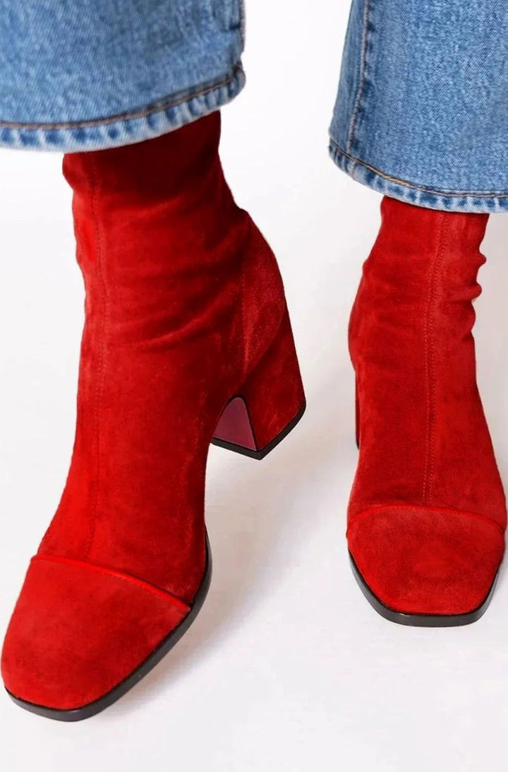Women's Suede Block-Heel Side-Stripe Ankle Boots