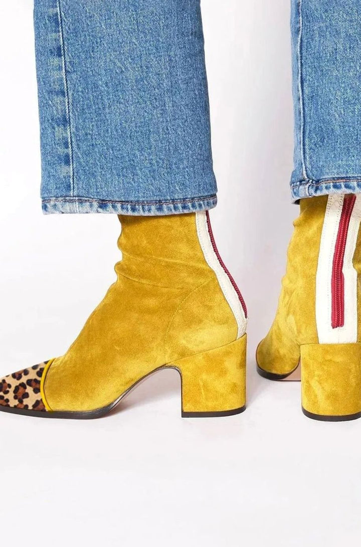 Women's Suede Block-Heel Side-Stripe Ankle Boots