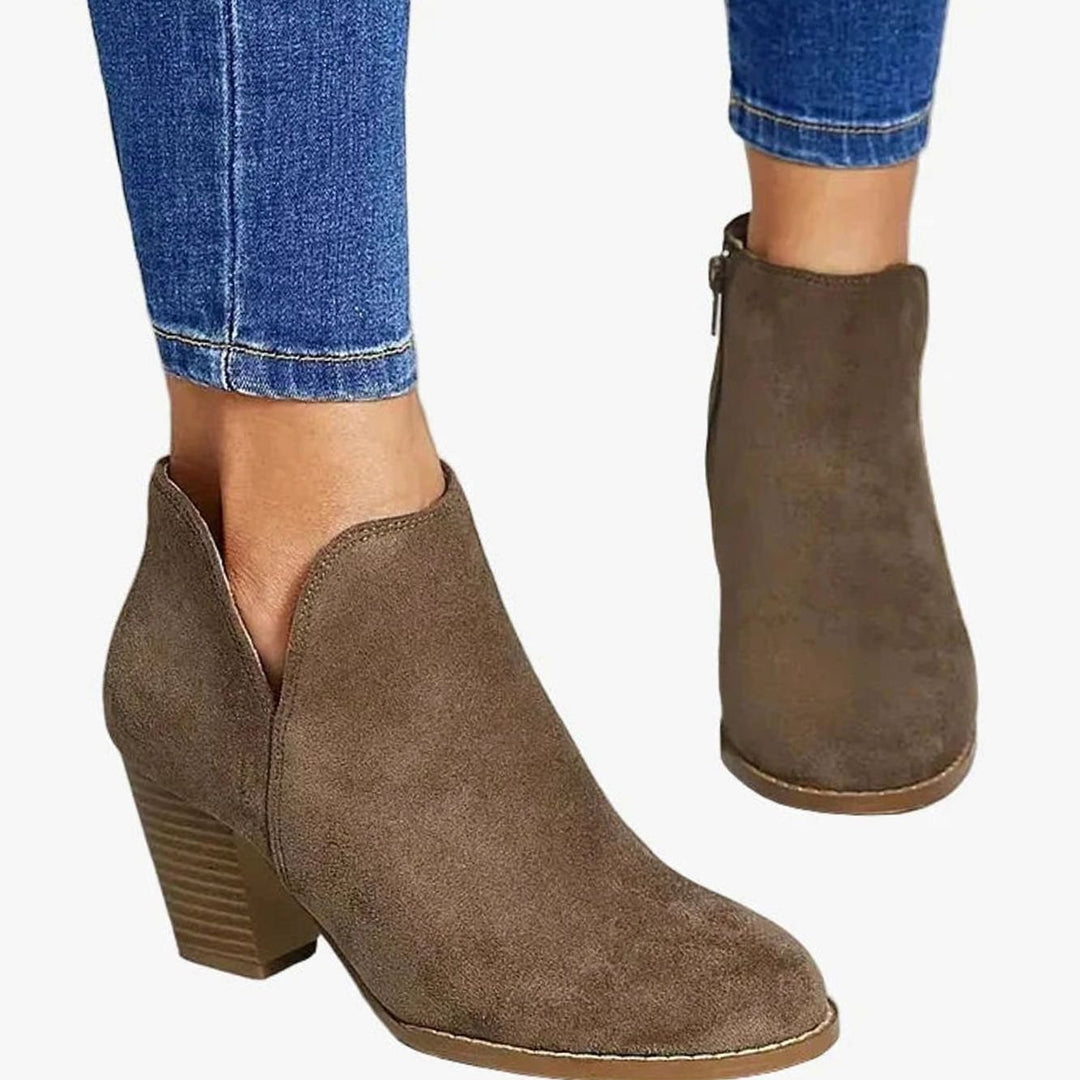 Women's Suede Block Heel Side-Zip Ankle Boots