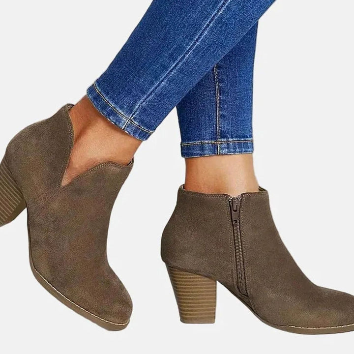 Women's Suede Block Heel Side-Zip Ankle Boots
