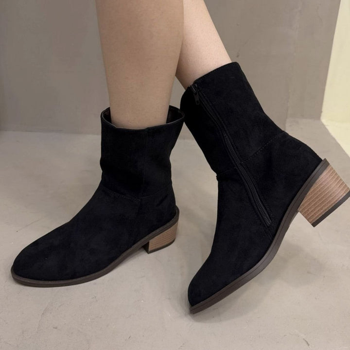 Women's Suede Block-Heel Side-Zip Ankle Boots
