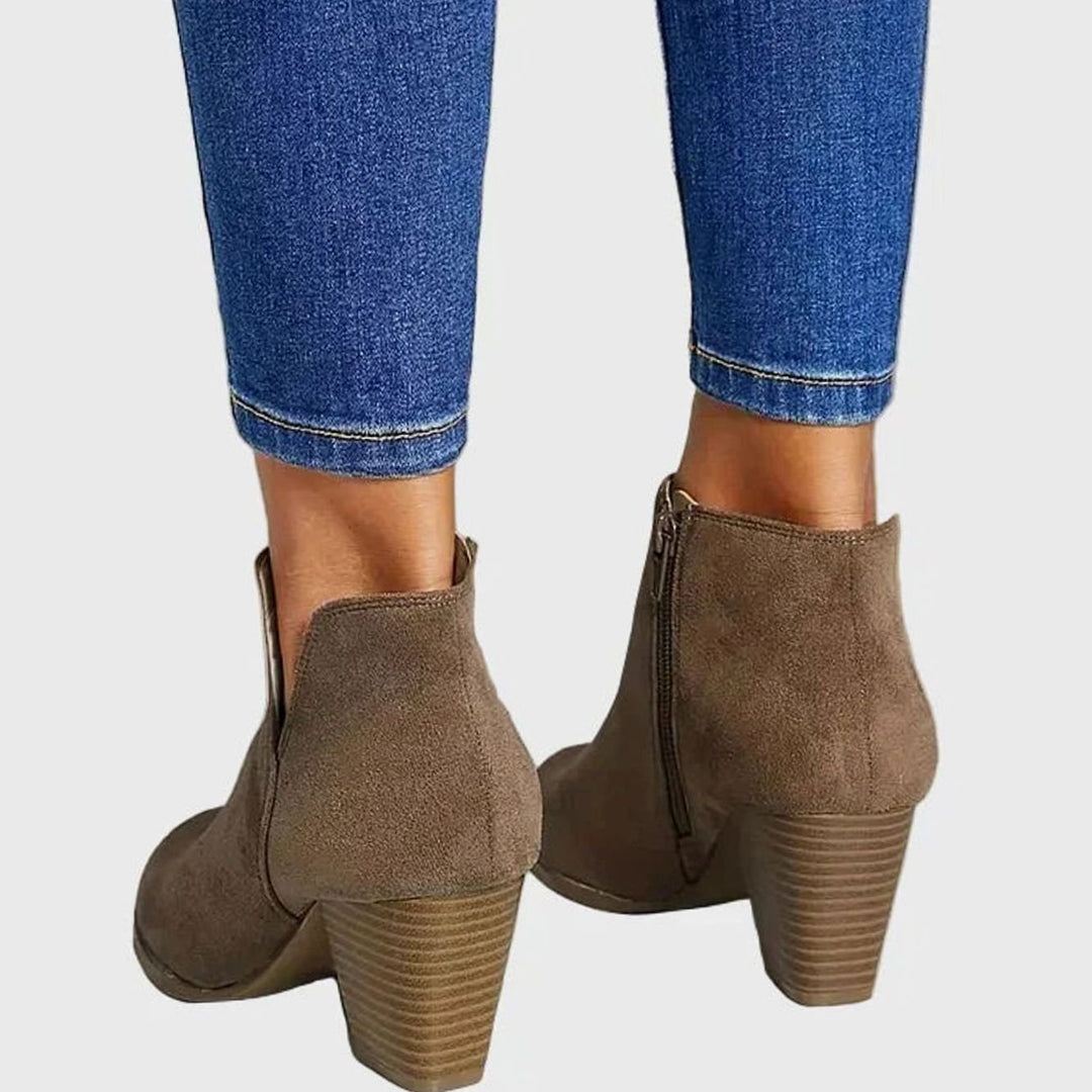 Women's Suede Block Heel Side-Zip Ankle Boots