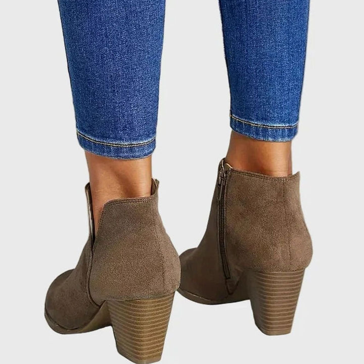 Women's Suede Block Heel Side-Zip Ankle Boots