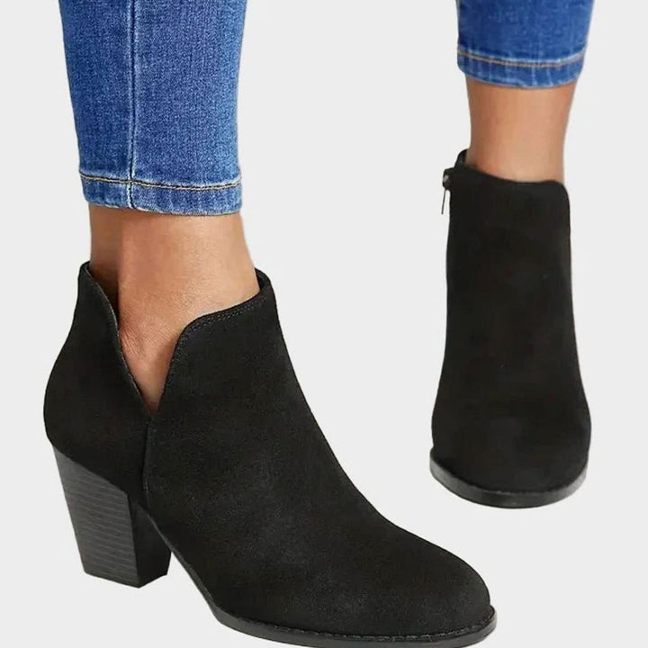 Women's Suede Block Heel Side-Zip Ankle Boots