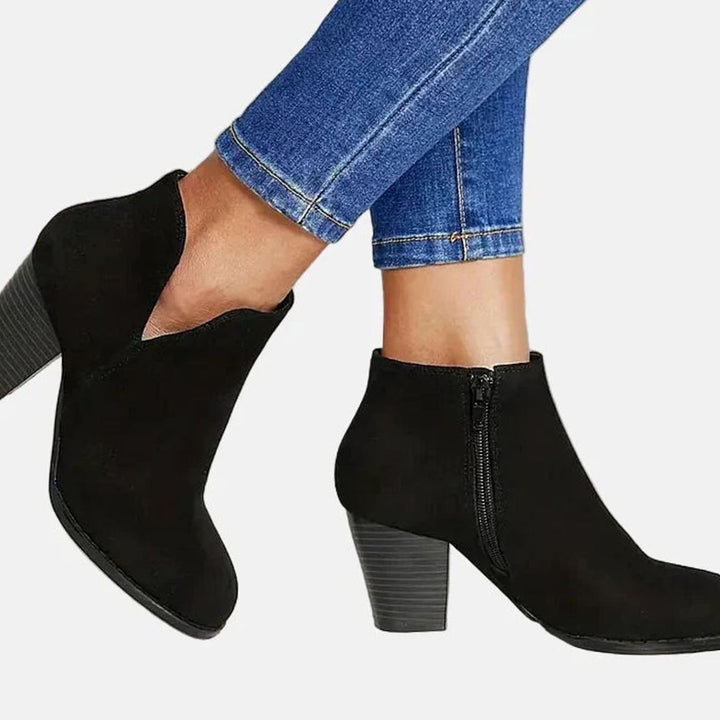 Women's Suede Block Heel Side-Zip Ankle Boots