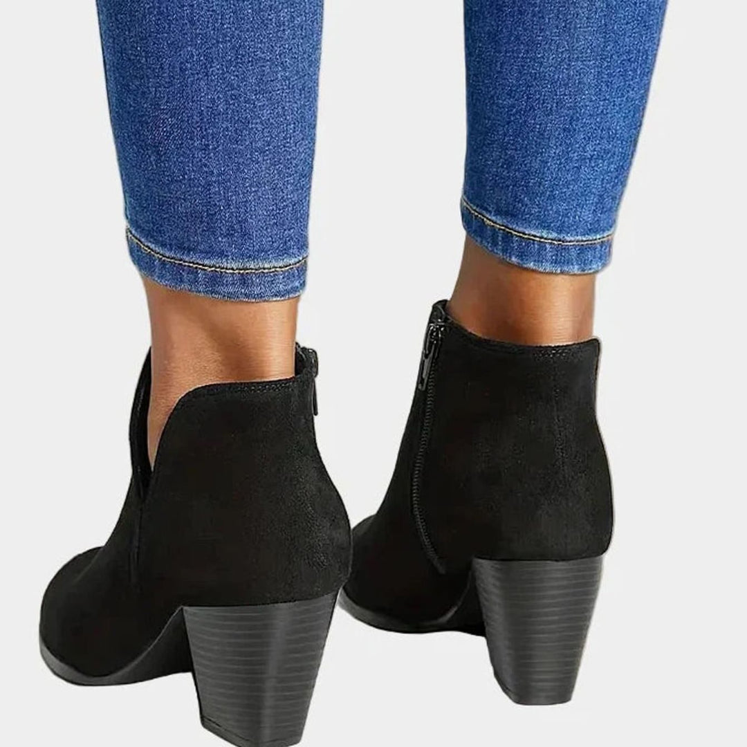 Women's Suede Block Heel Side-Zip Ankle Boots