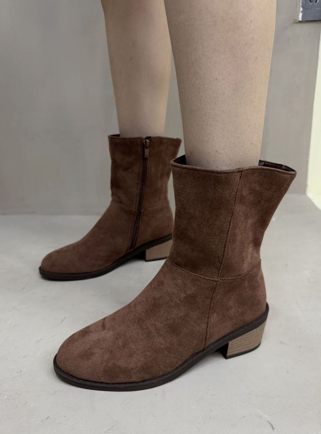 Women's Suede Block-Heel Side-Zip Ankle Boots - Brown