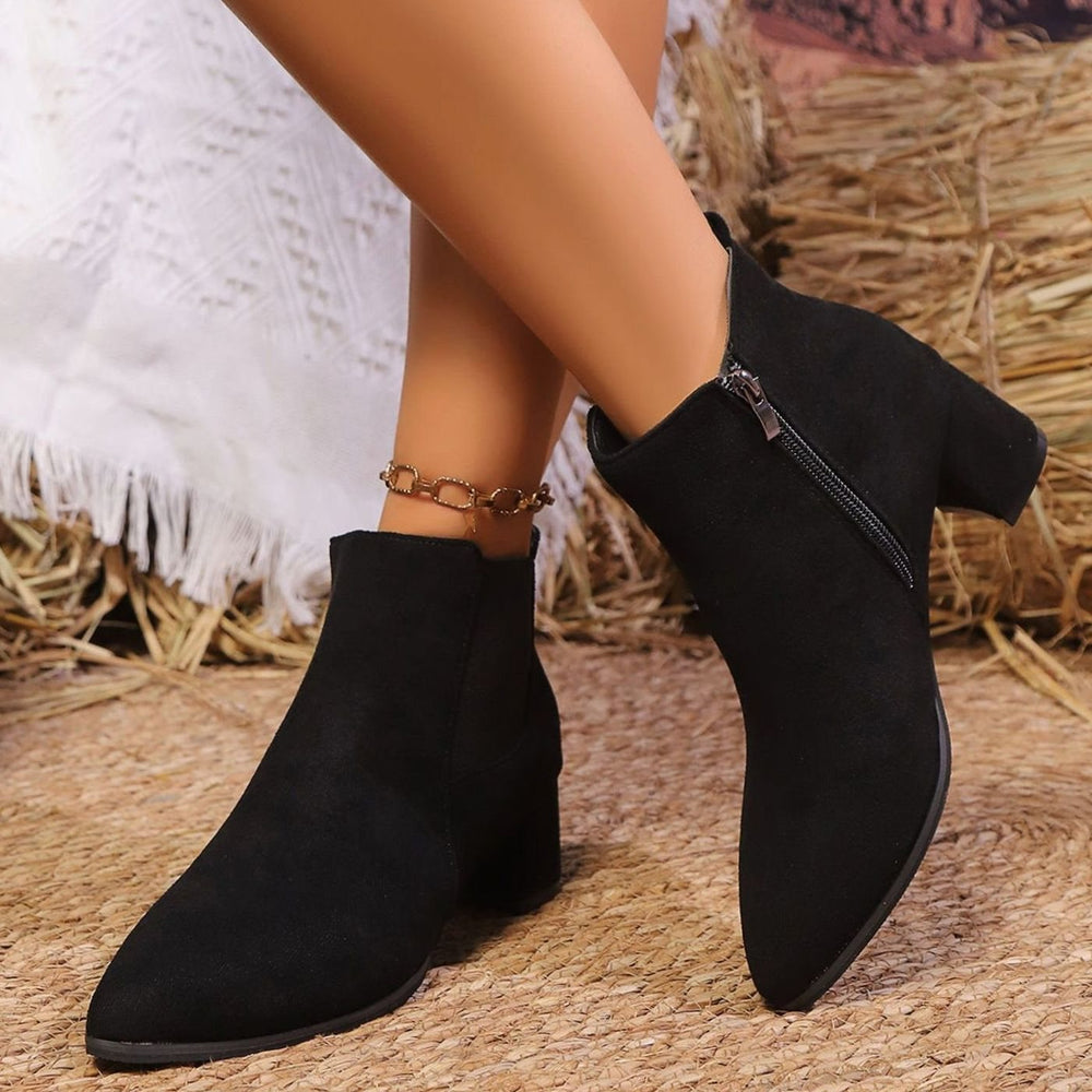 Women's Suede Block Heel Side-Zip Ankle Boots, Tan