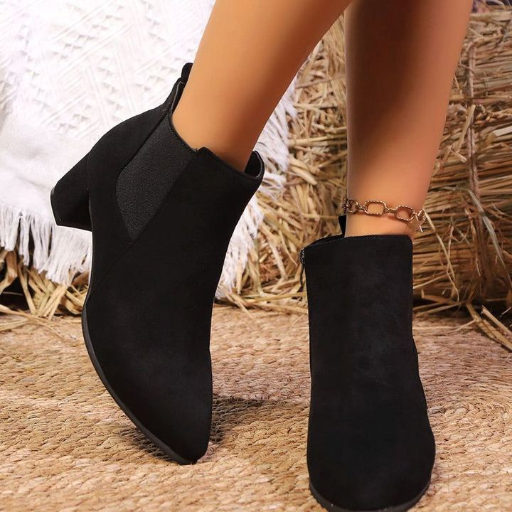 Women's Suede Block Heel Side-Zip Ankle Boots, Tan
