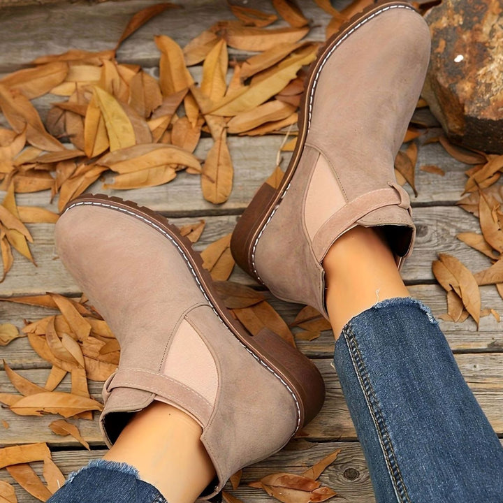 Women's Suede-Look Block Heel Buckle Slip-On Ankle Boots