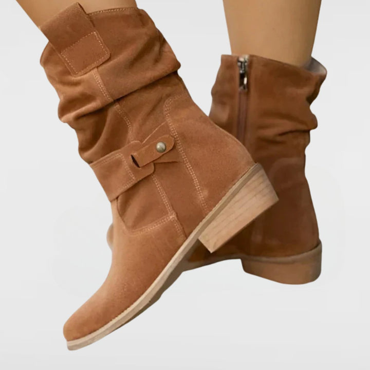 Women's Suede-Look Block-Heel Slouch Ankle Boots Side Zip