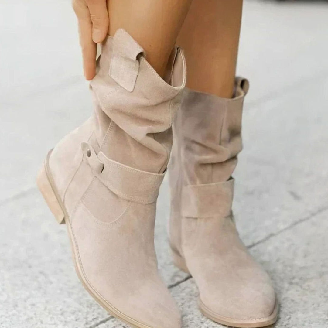 Women's Suede-Look Block-Heel Slouch Ankle Boots Side Zip