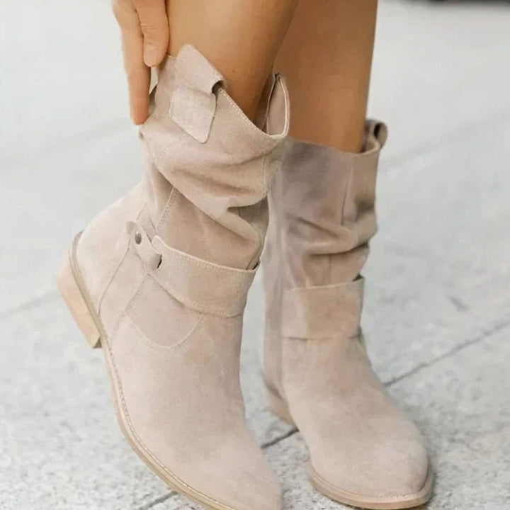 Women's Suede-Look Block-Heel Slouch Ankle Boots Side Zip