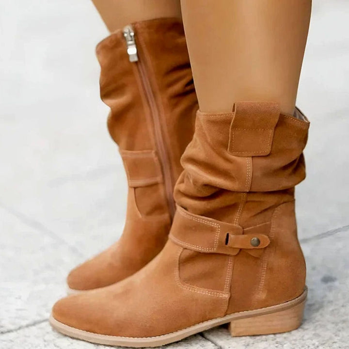Women's Suede-Look Block-Heel Slouch Ankle Boots Side Zip