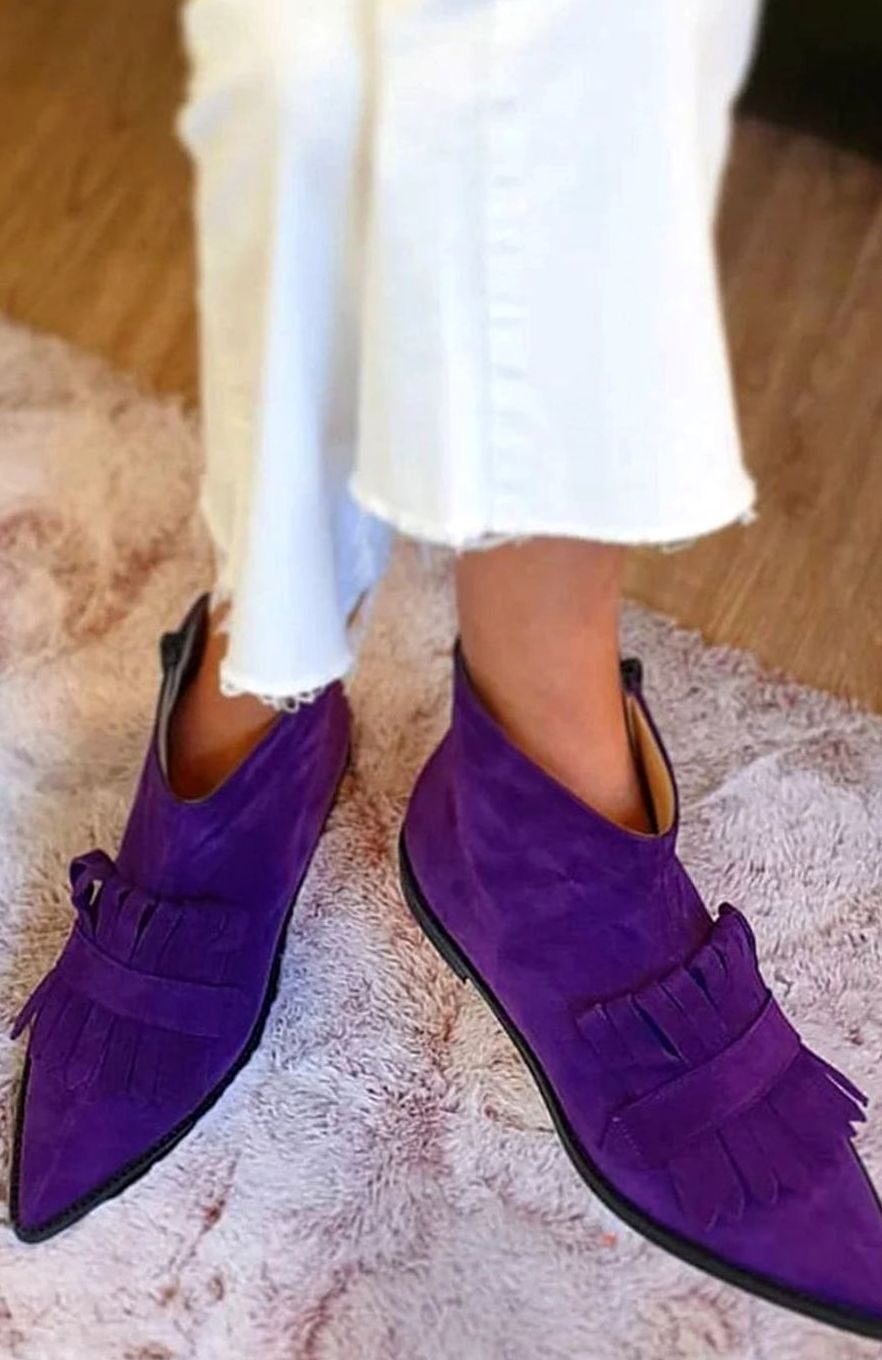 Women's Suede Pointed-Toe Fringe Ankle Boots