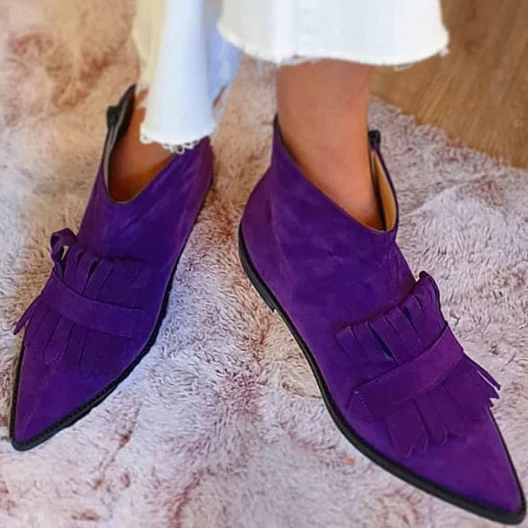 Women's Suede Pointed-Toe Fringe Ankle Boots - Purple